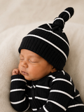 Black/White Stripe / Ribbed Beanie: 0-3M