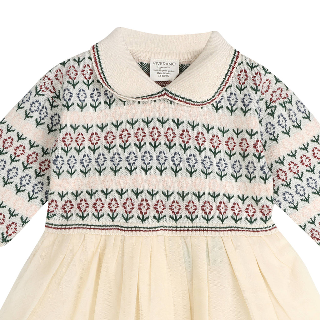 Dahlia Floral Jacquard Knit Baby Tutu Dress (Organic Cotton): Ecru / 18-24M