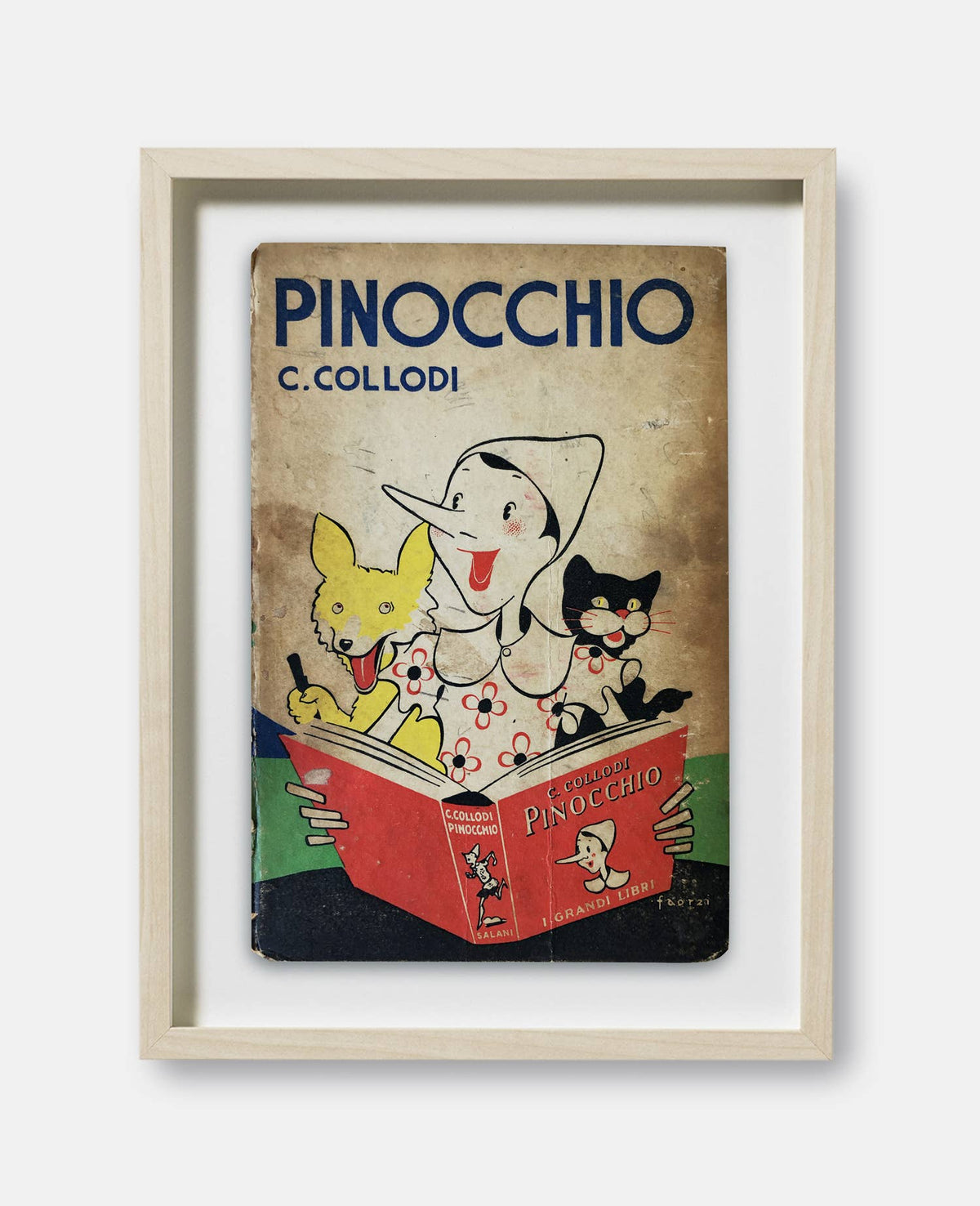 Pinocchio by C. Collodi Book Cover Print: Maple Frame / 11×14"