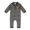 Bear Face Stripe & Collar Knit Baby Jumpsuit (Organic) : Charcoal / 6-12M