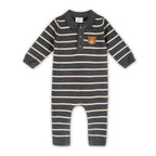 Bear Face Stripe & Collar Knit Baby Jumpsuit (Organic) : Charcoal / 3-6M