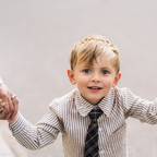 Woven Striped Button Down With Tie: 4-5T