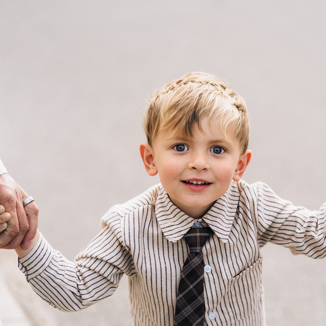 Woven Striped Button Down With Tie: 3-4T