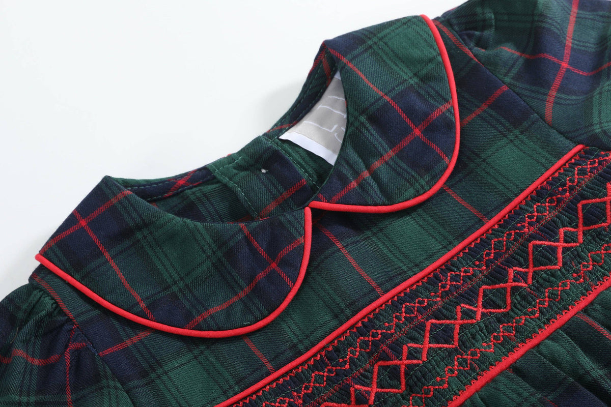 Blue, Green Red Plaid Smocked Collared Dress: 6-12M