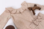 Oatmeal Dots | Organic Ruffle Neck Bodysuit: 12-18m