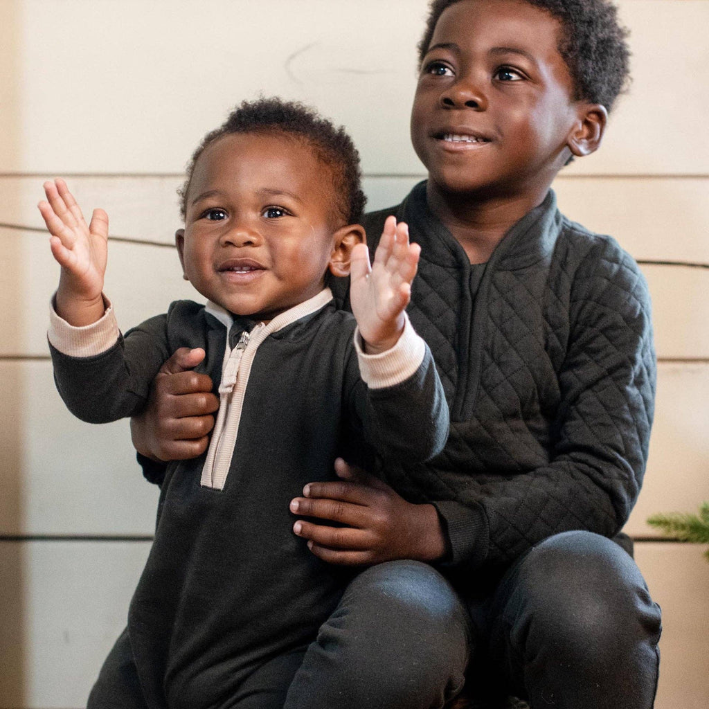 Quilted Organic Cotton Top & Pants Set - Shadow: 3-6M