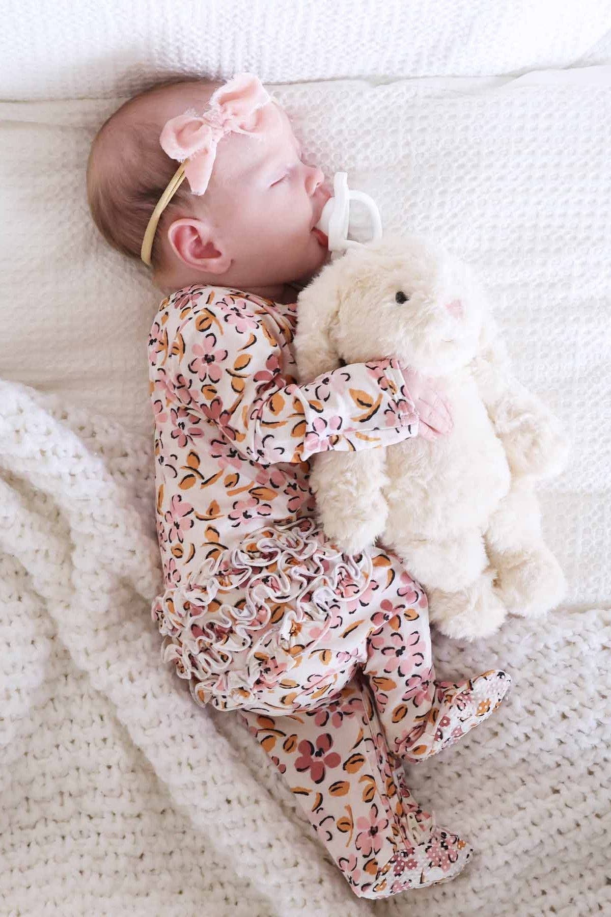 Mauvelous Meadow Ruffle Zipper Footie: 3-6 months