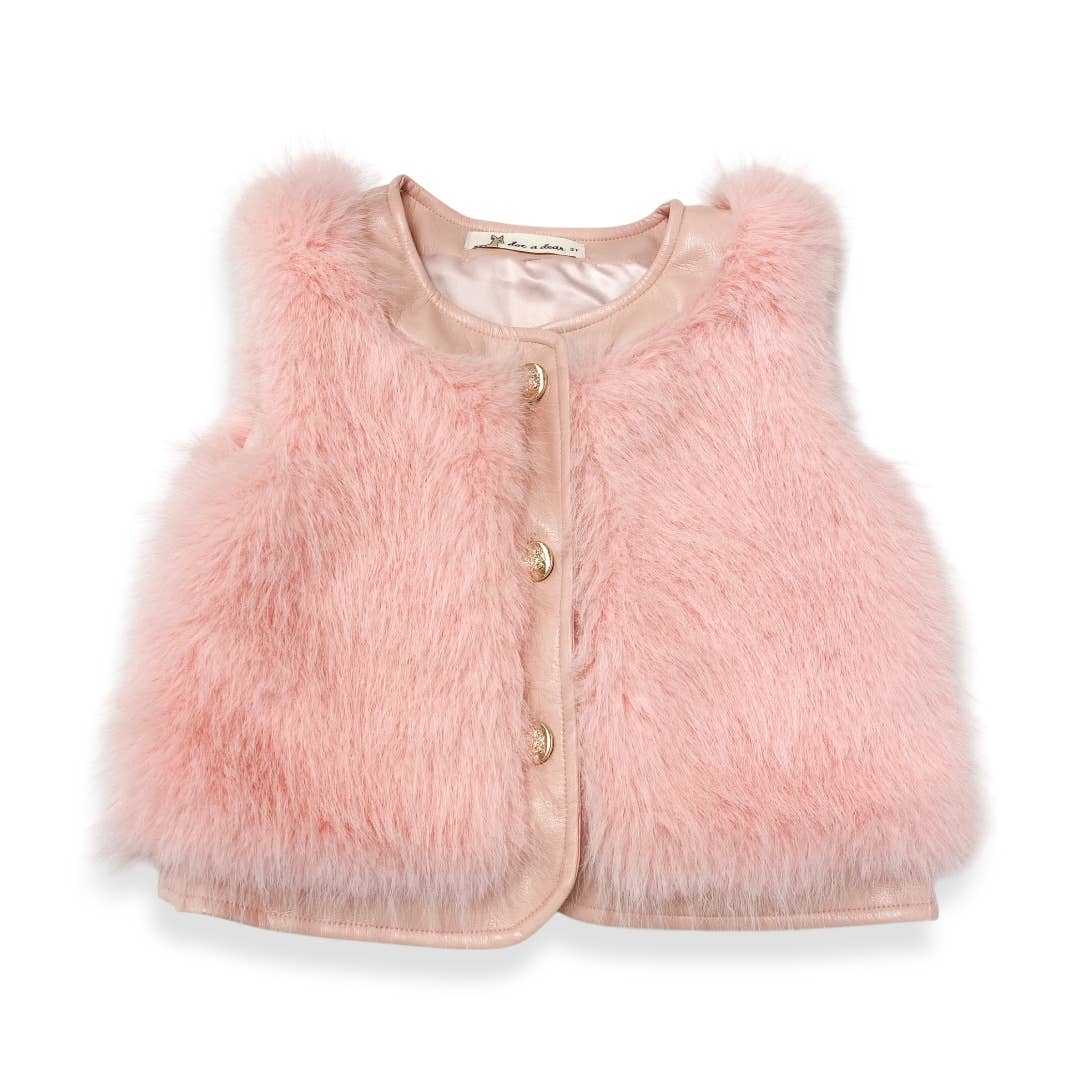 17119 Leather Trimmed Faux Fur Vest (2 Colors): PINK / 2T