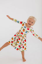 3/4 Sleeve Twirl Dress in Colorful Apples: Apples / 4