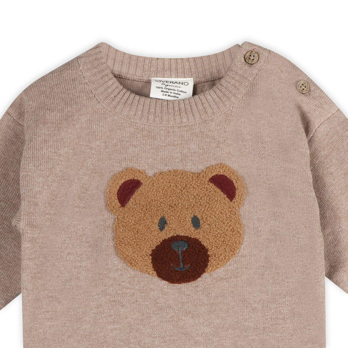 Bear Knit Baby Pullover & Pant Set (Organic Cotton): Marl Brown / 18-24M