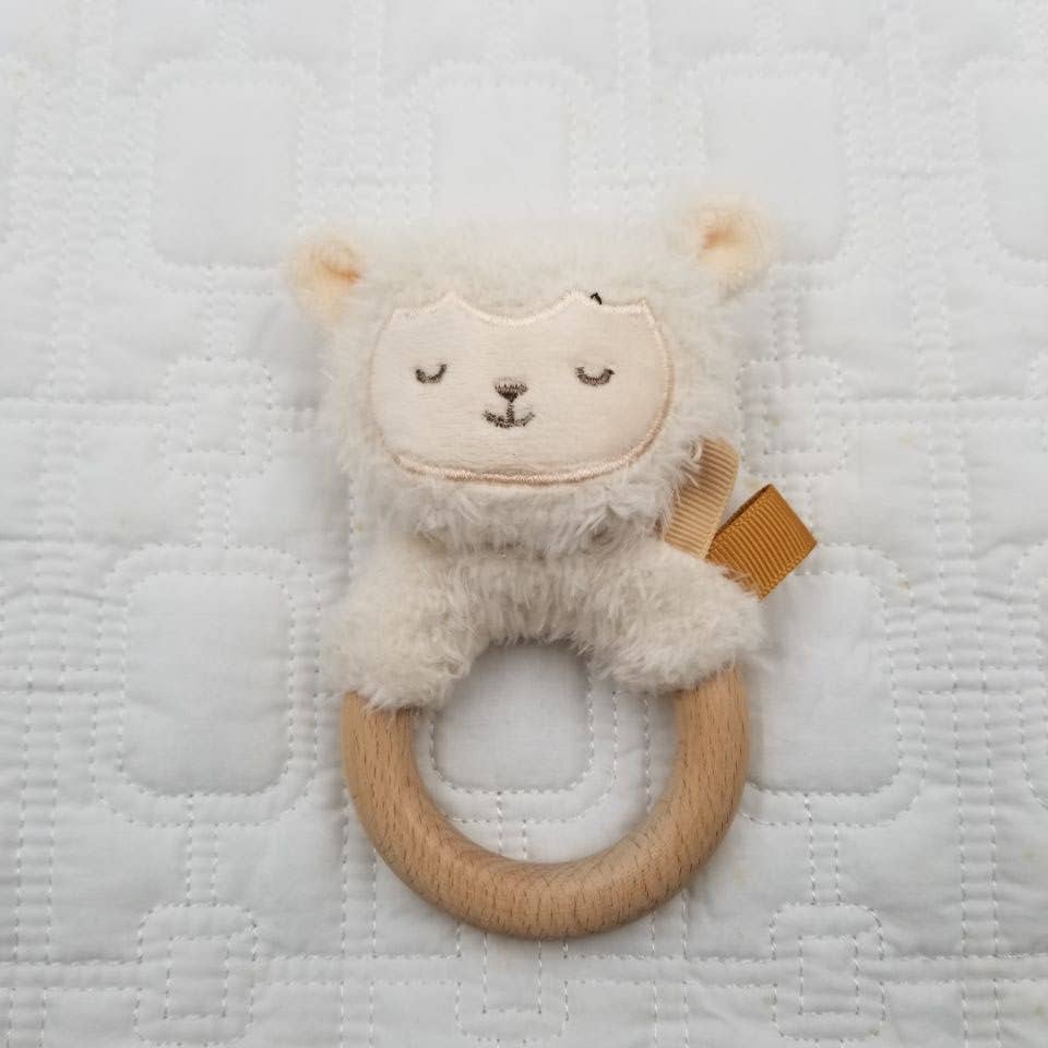 Organic Cotton Sheep Wood Ring Rattle