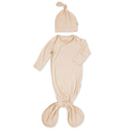 Ali+Oli Bamboo Layette Knotted Gown and Beanie for Newborns: Taupe