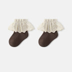 MyKids-USA® Baby Kids Girls Breathable Lace Trim Vintage Socks: Beige / S (0-1Y)