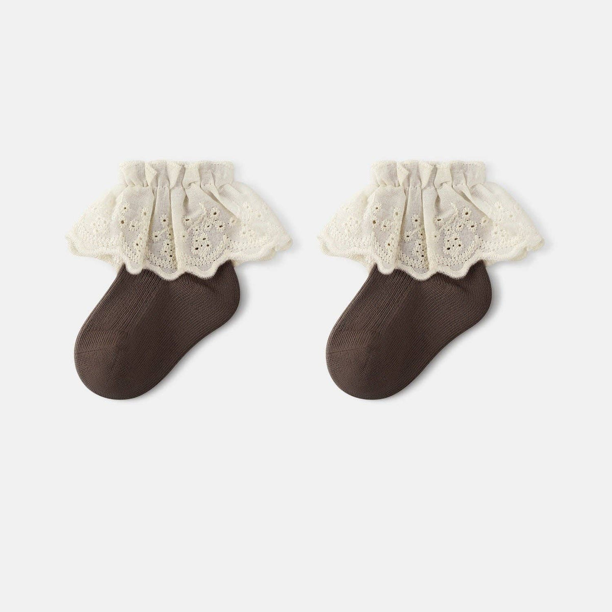 MyKids-USA® Baby Kids Girls Breathable Lace Trim Vintage Socks: Khaki / M (1-3Y)