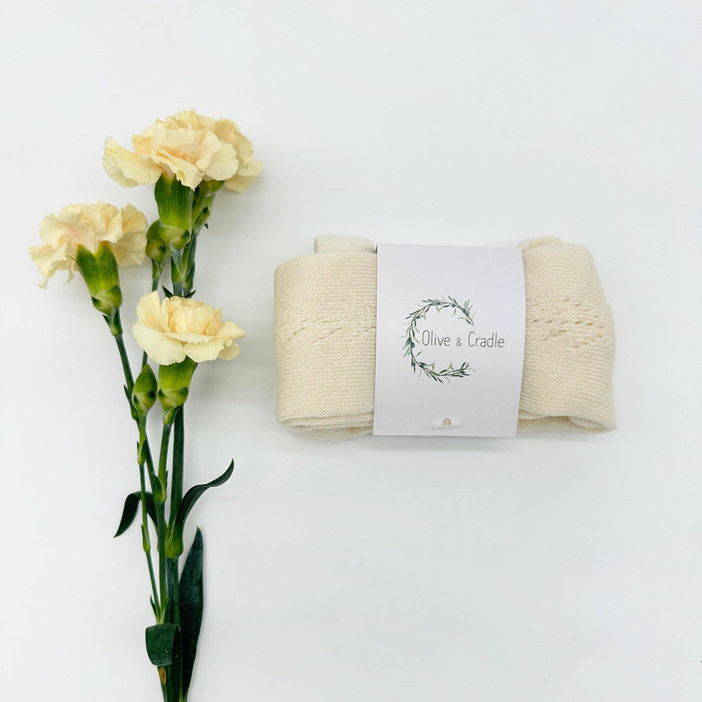 French Lace Cotton Tights: Ivory / 3-5 yrs