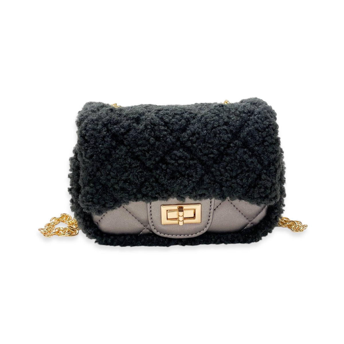 B1388 Sherpa Mixed Quilted Purse (3 Colors): Camel