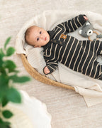 Bear Face Stripe & Collar Knit Baby Jumpsuit (Organic) : Charcoal / 3-6M