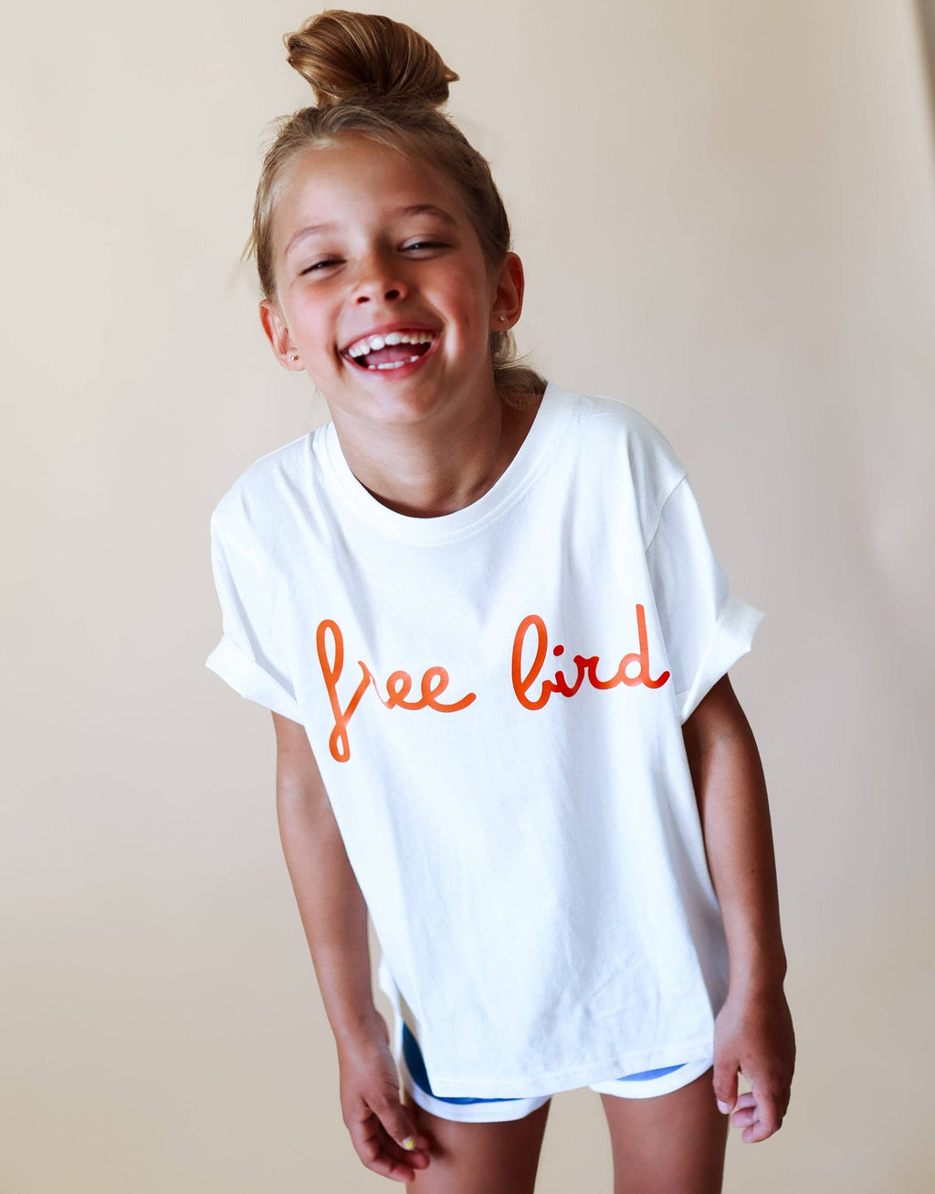 FREE BIRD in burnt orange | Kids Tee: 18-24M / WHITE