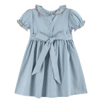 Blue Pinstripe Brown Smocked Ruffle Collar Dress: 12-18M