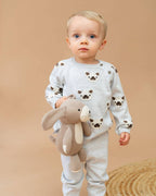 Frenchie Puppy Jacquard Knit Baby Pullover + Pants  Organic: Pearl Grey Heather / 18-24M
