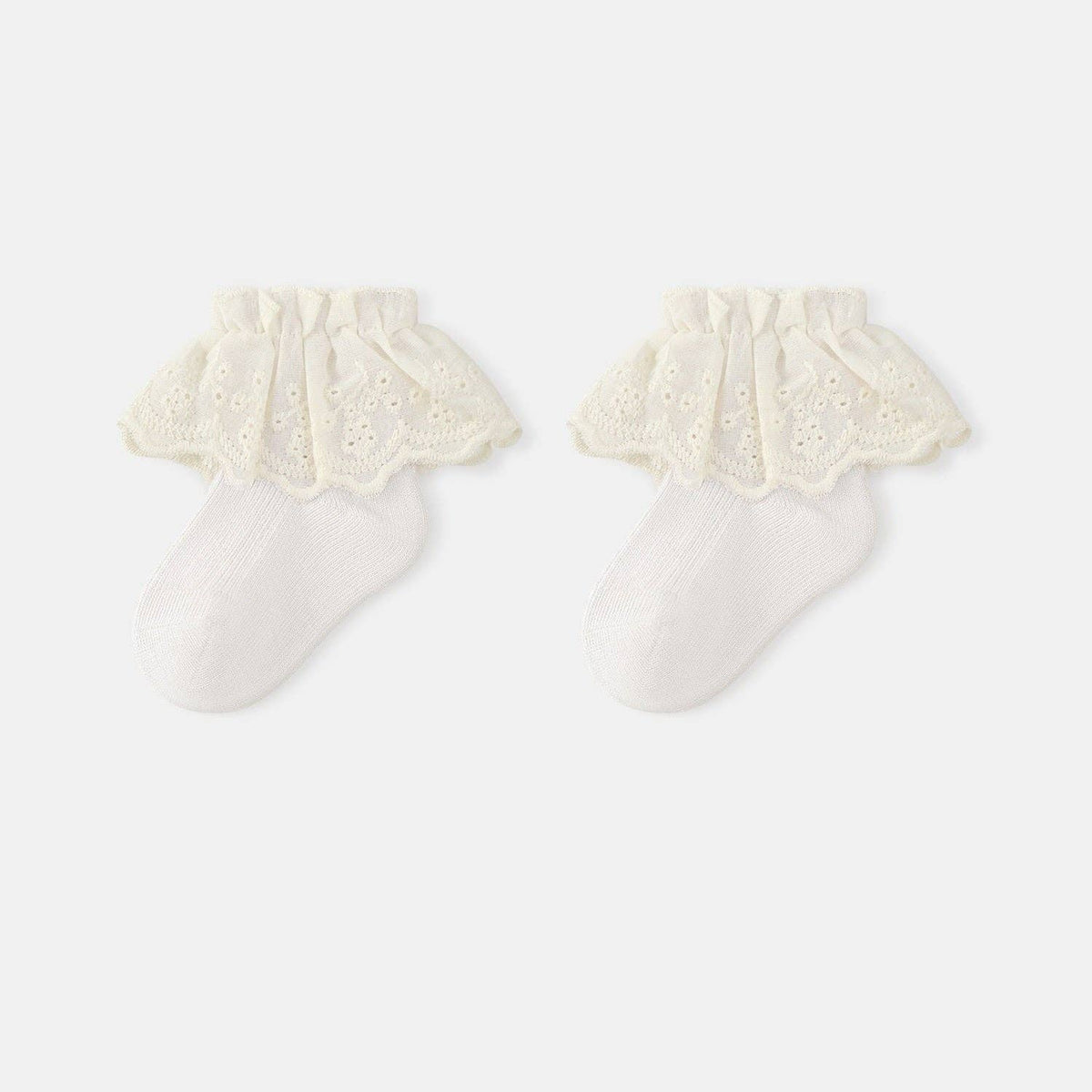 MyKids-USA® Baby Kids Girls Breathable Lace Trim Vintage Socks: Beige / S (0-1Y)
