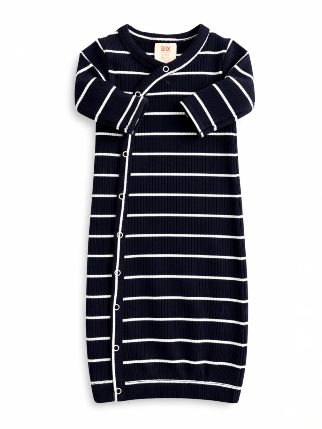 Black/White Stripe / Ribbed Gown: 0-3M