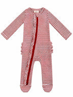 Red Stripe / Ribbed Frill 2-Way Zip Footie: 3 - 6 mo.