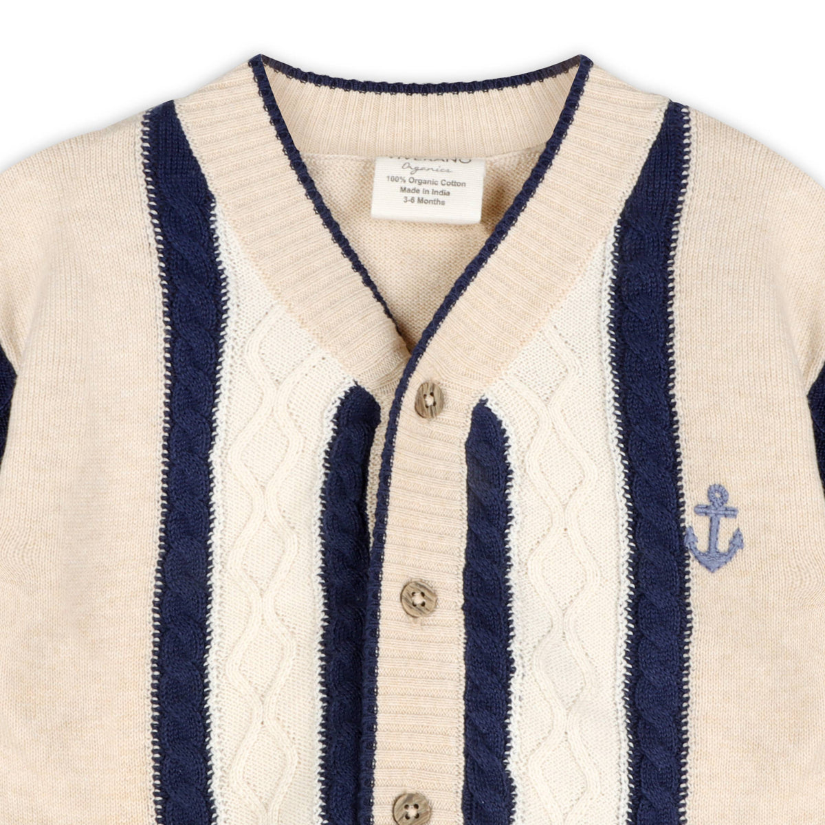 Anchor Stripe Knit Baby Cardigan (Organic Cotton): Oatmeal / 12-18M