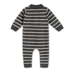 Bear Face Stripe & Collar Knit Baby Jumpsuit (Organic) : Charcoal / 6-12M