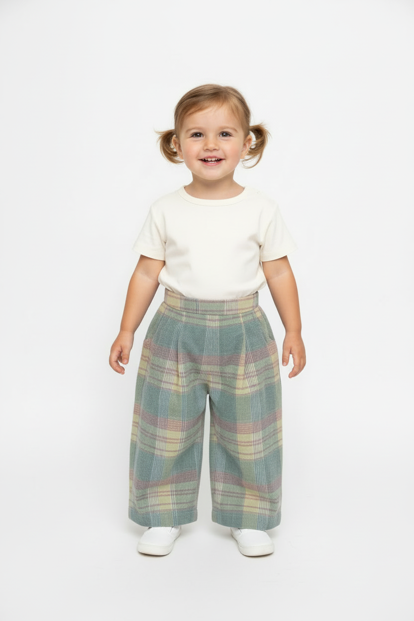 The Highland Pleated Checked Corduroy Pants - Blue: 4 Years