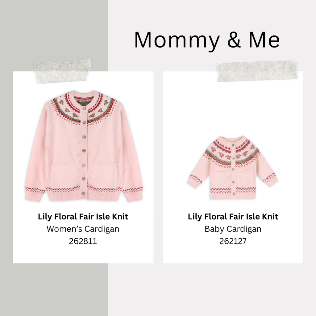 Lily Floral Fair Isle Knit Baby Cardigan (Organic Cotton): Sweet Pink / 12-18M