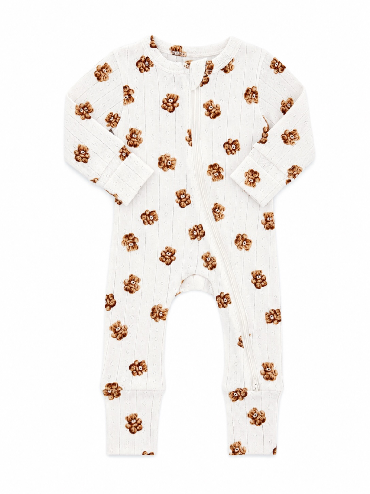 Teddy Bear / Organic Pointelle 2-Way Zip Romper: 0 - 3 mo.