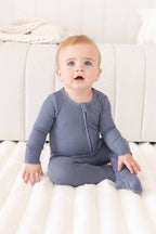 Lake Bamboo Waffle Zipper Footie (Wholesale Blank): Newborn