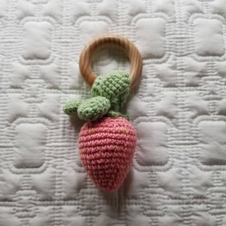 Strawberry Hand Crochet Orange Cotton Rattle - Fruit: Pink