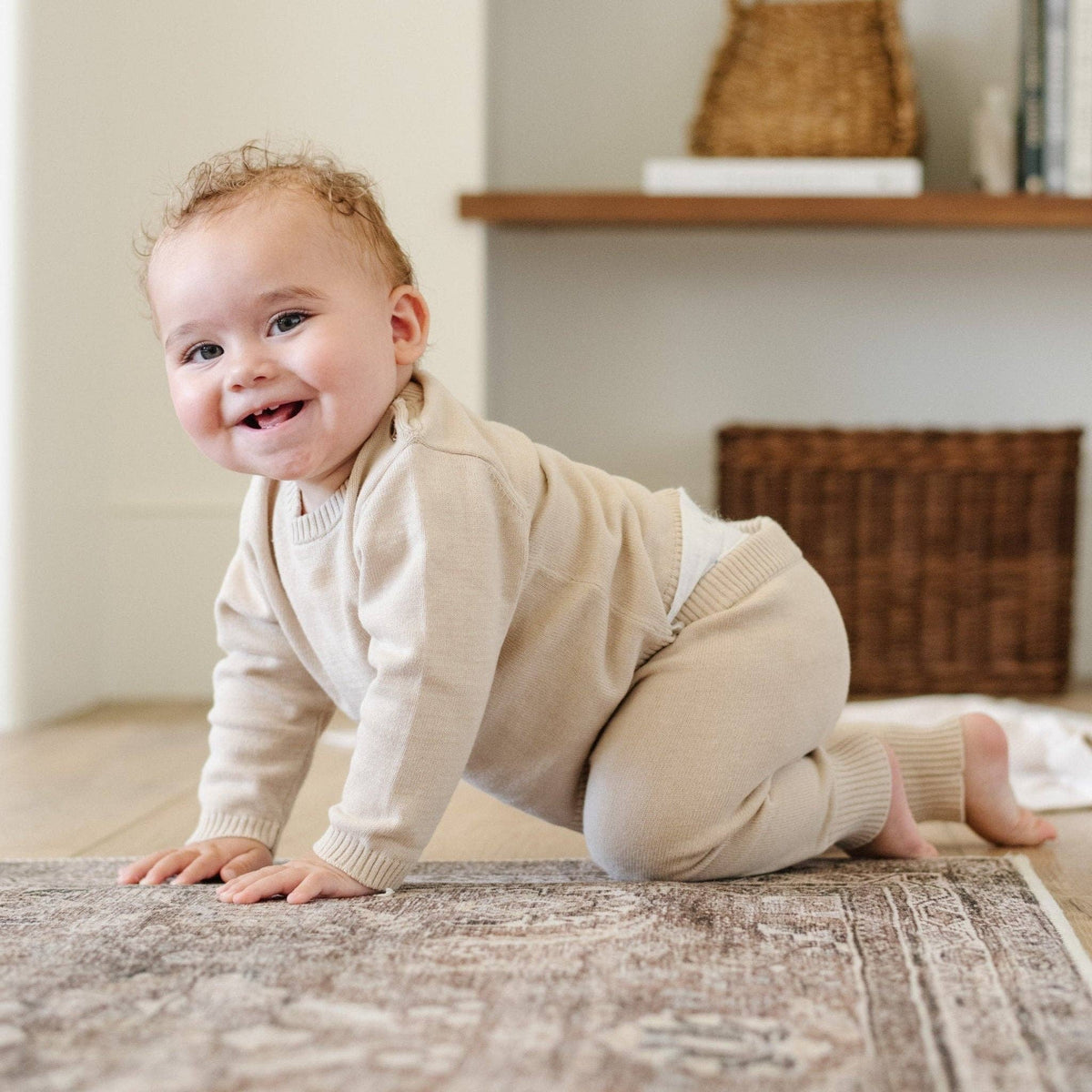 HEIRLOOM COTTON KNIT SETS: Tan / 3-6 Months