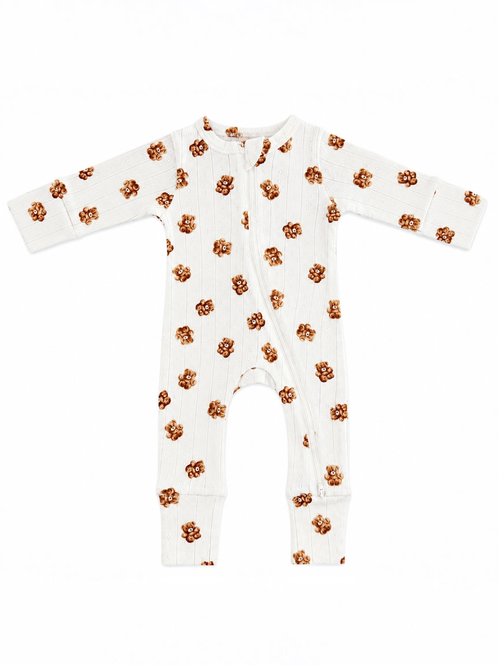 Teddy Bear / Organic Pointelle 2-Way Zip Romper: 6 - 12 mo.