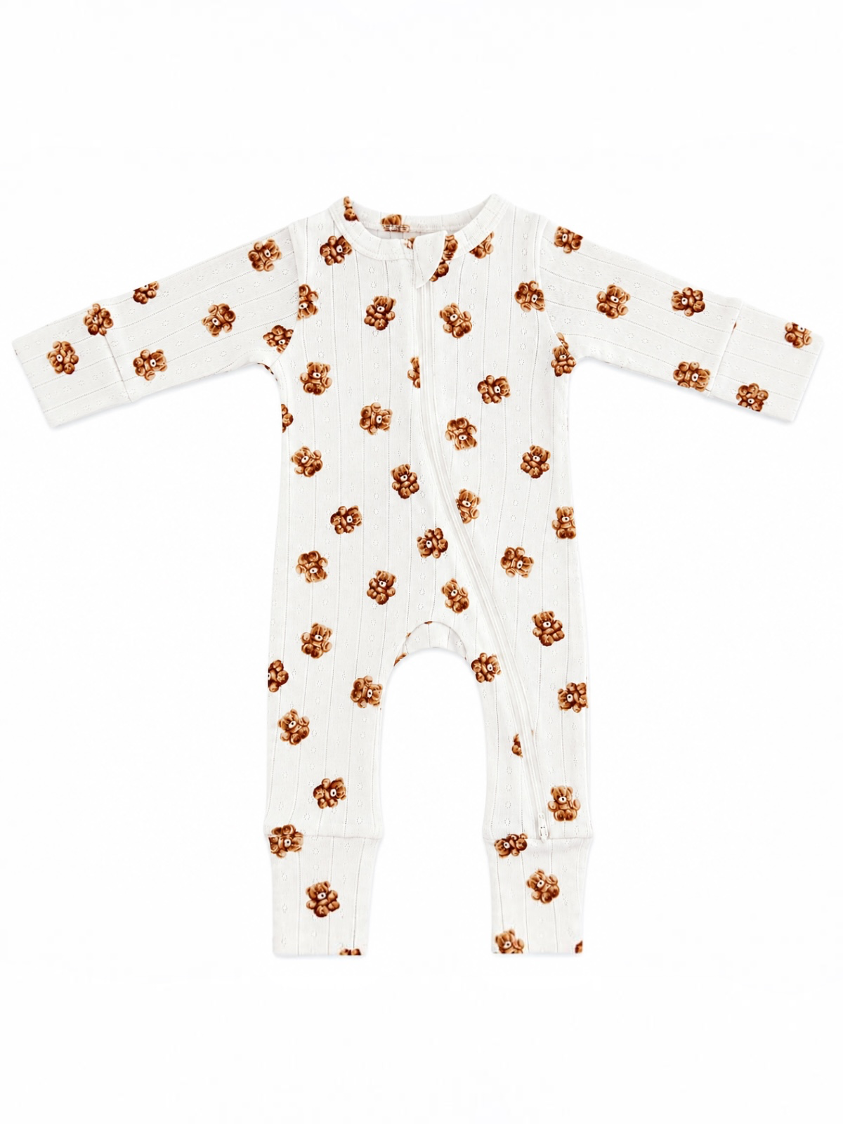 Teddy Bear / Organic Pointelle 2-Way Zip Romper: 6 - 12 mo.