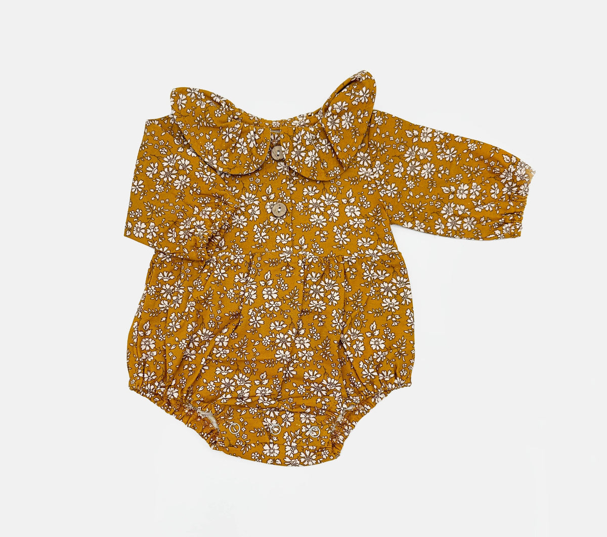 Mustard Floral Romper Set: D. 3pc Brown / 18-24 months