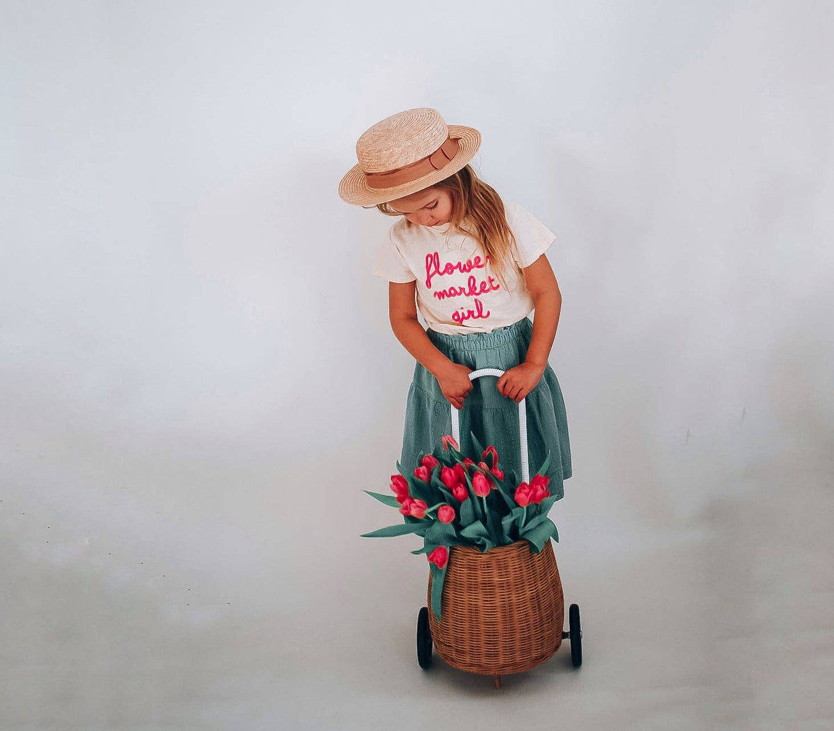 FLOWER MARKET GIRL | Kids Tee: Peach / 18-24M / WHITE