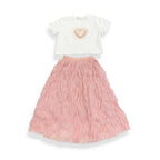 Wavy Mesh Midi Skirt: Pink