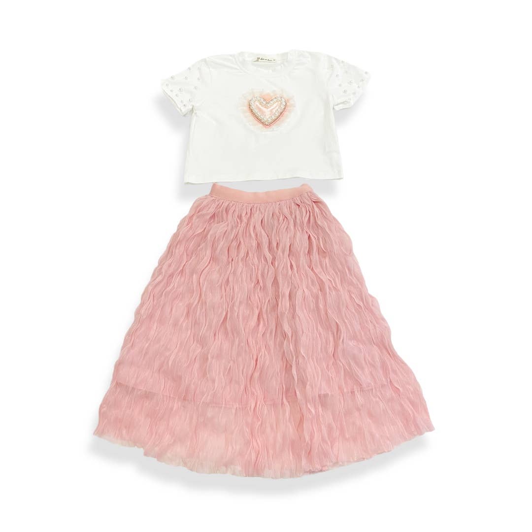 Wavy Mesh Midi Skirt: Pink