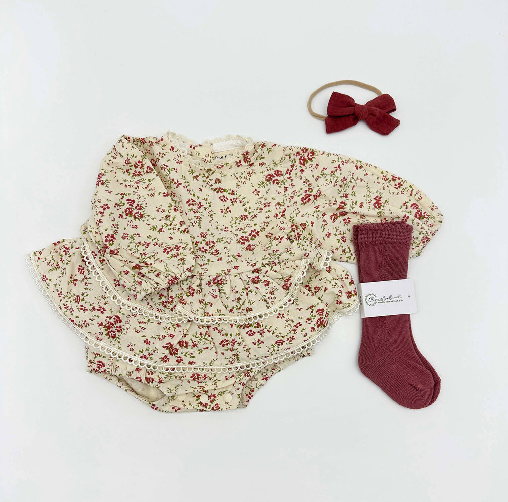 Bella Floral Romper: 2pc set (romper+bow) / 18-24 months