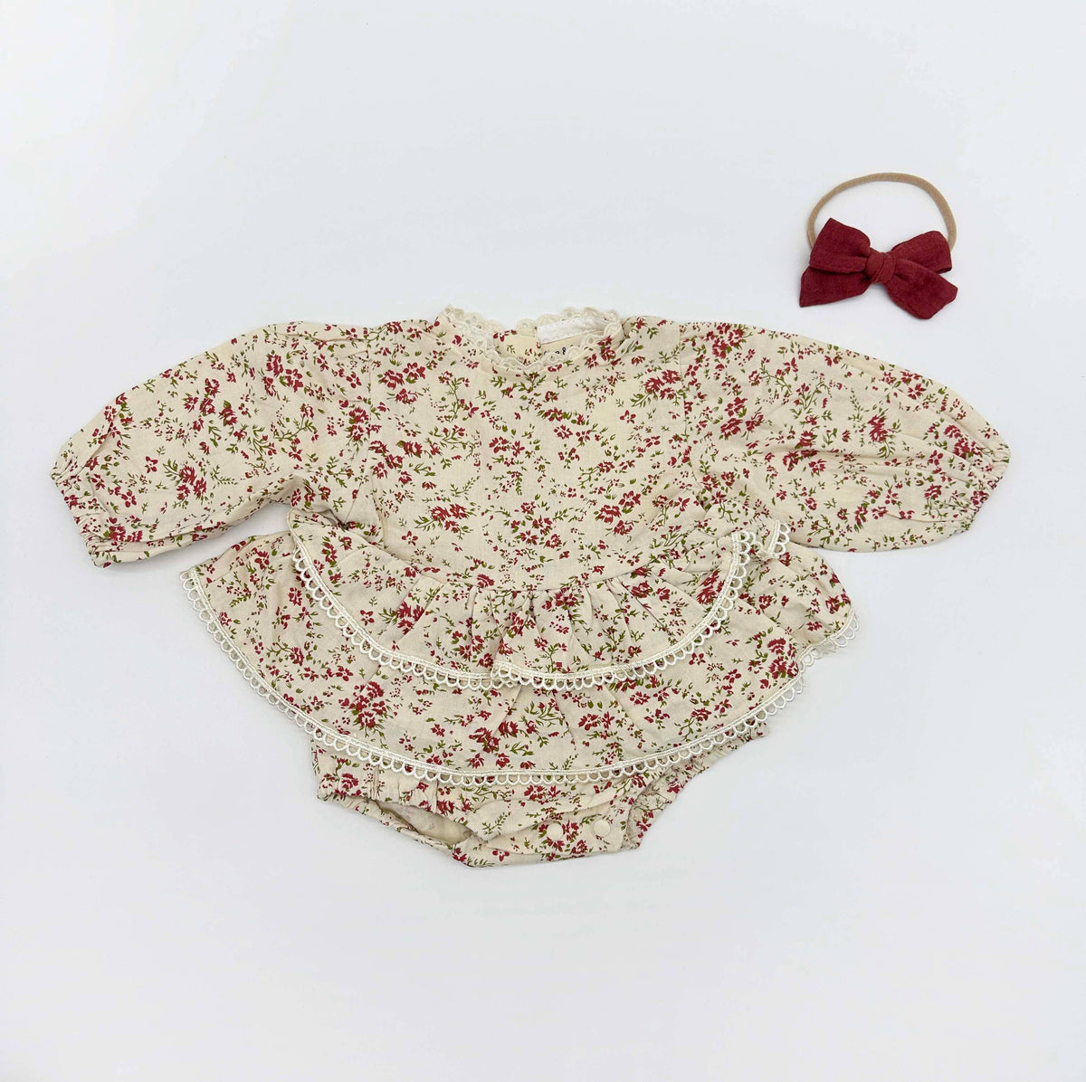 Bella Floral Romper: 2pc set (romper+bow) / 18-24 months
