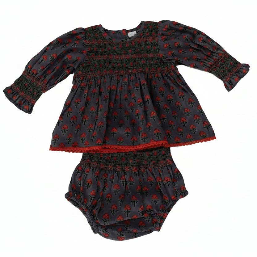 Poppy Smocked Cotton Printed Dress with Pockets — Cotton Girls Dress | Infant to Tween 0-13 Years: 9-12 months