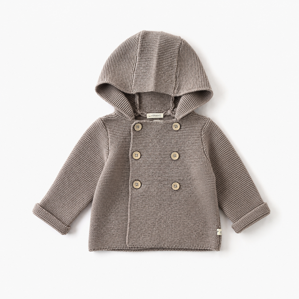 Hooded Double Button Baby Coat Jacket (Organic) 4 Colors: Stone / 6-12M