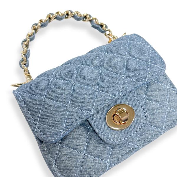 B1382 Sparkly Denim Quilted Purse (3 Colors): Light Blue