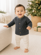 Charles Classic Cable Knit Baby Cardigan (Organic Cotton): Charcoal / 18-24M