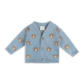 Bear Jacquard Knit Baby Cardigan (Organic Cotton): Mineral Blue / 6-12M