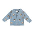 Bear Jacquard Knit Baby Cardigan (Organic Cotton): Mineral Blue / 6-12M