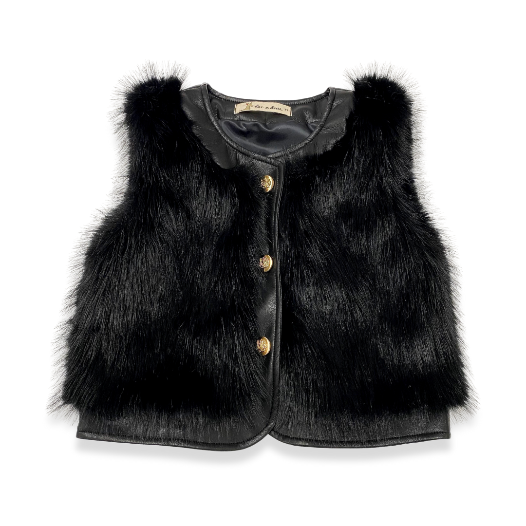 17119 Leather Trimmed Faux Fur Vest (2 Colors): PINK / 2T